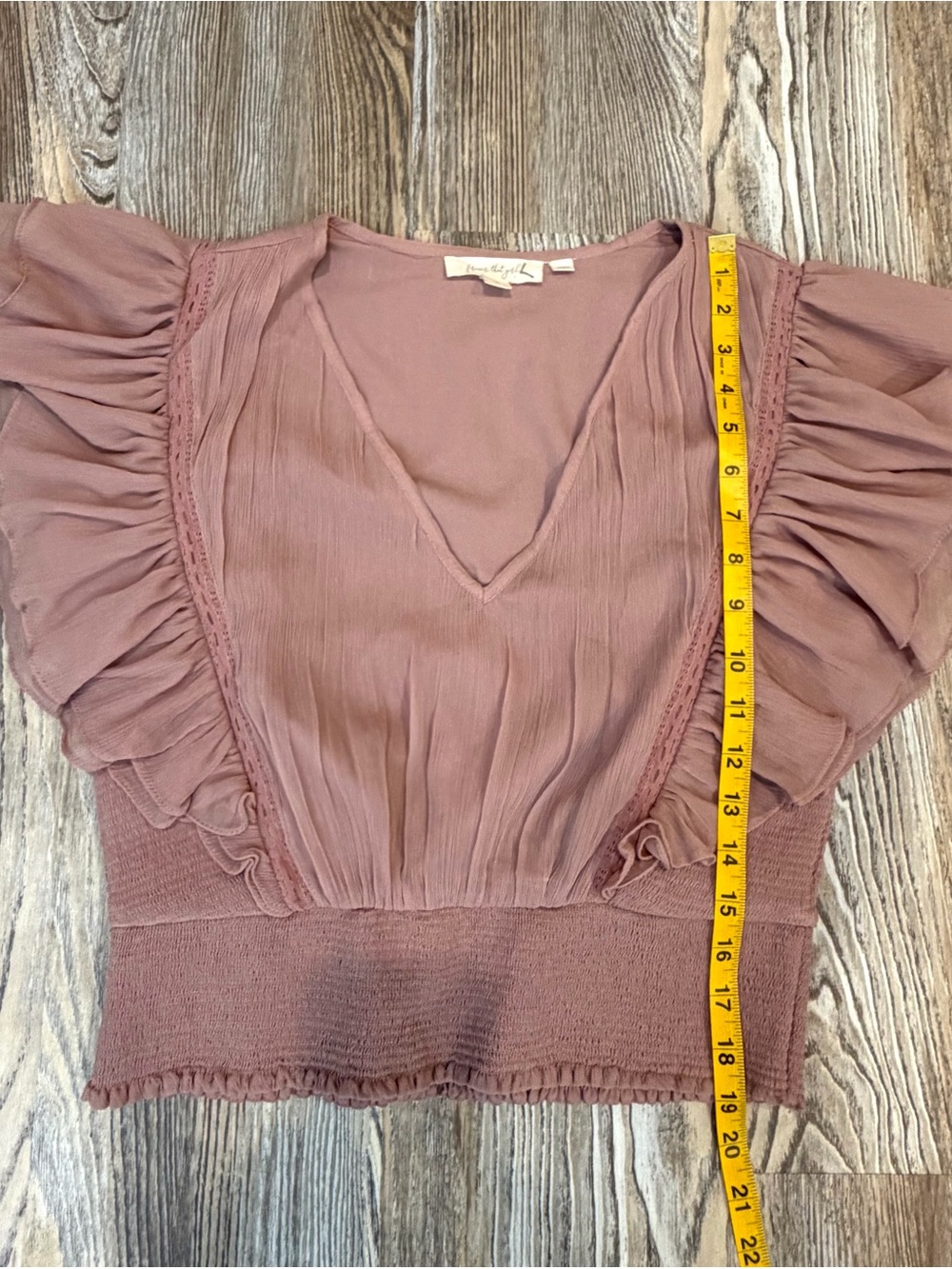 Anthropologie Forever That Girl Pink Smocked Ruffle Blouse V-Neck Size Small - Picture 9 of 9